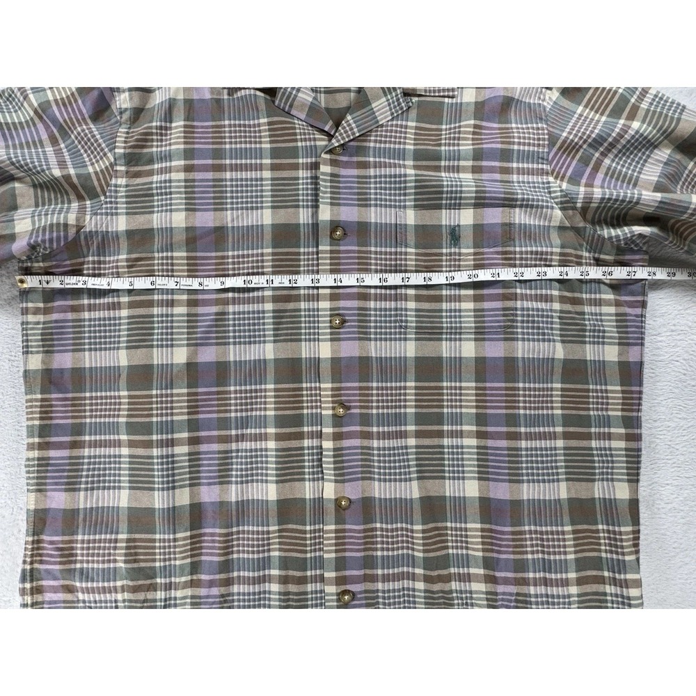 Polo Ralph Lauren XL Tall Plaid Camp Shirt Purple Green Short Sleeve - Picture 5 of 7